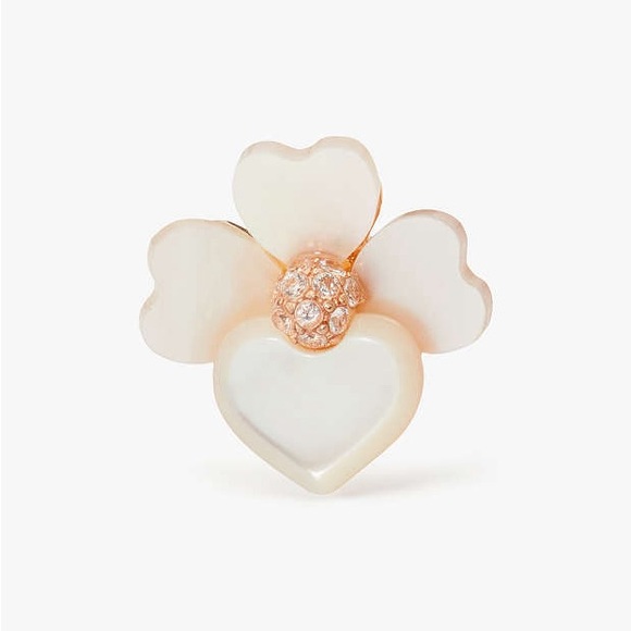 NWT Kate Spade Precious Pansy Pearl Flower Floral White & Gold Stud Earrings - Picture 7 of 10